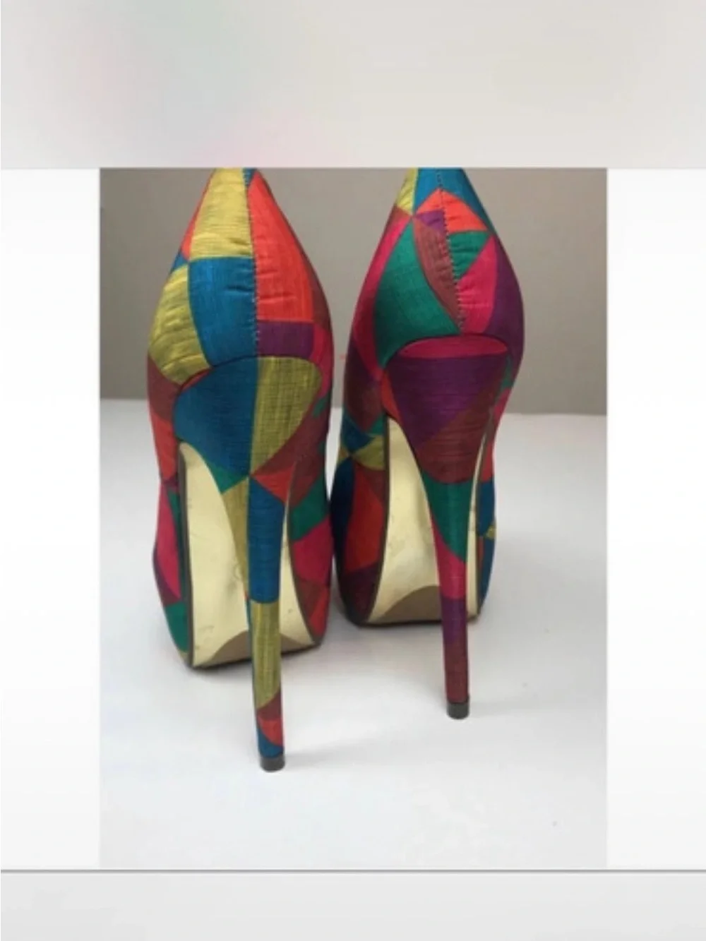 Bold Multicolor Geometric Platform Pumps for Women